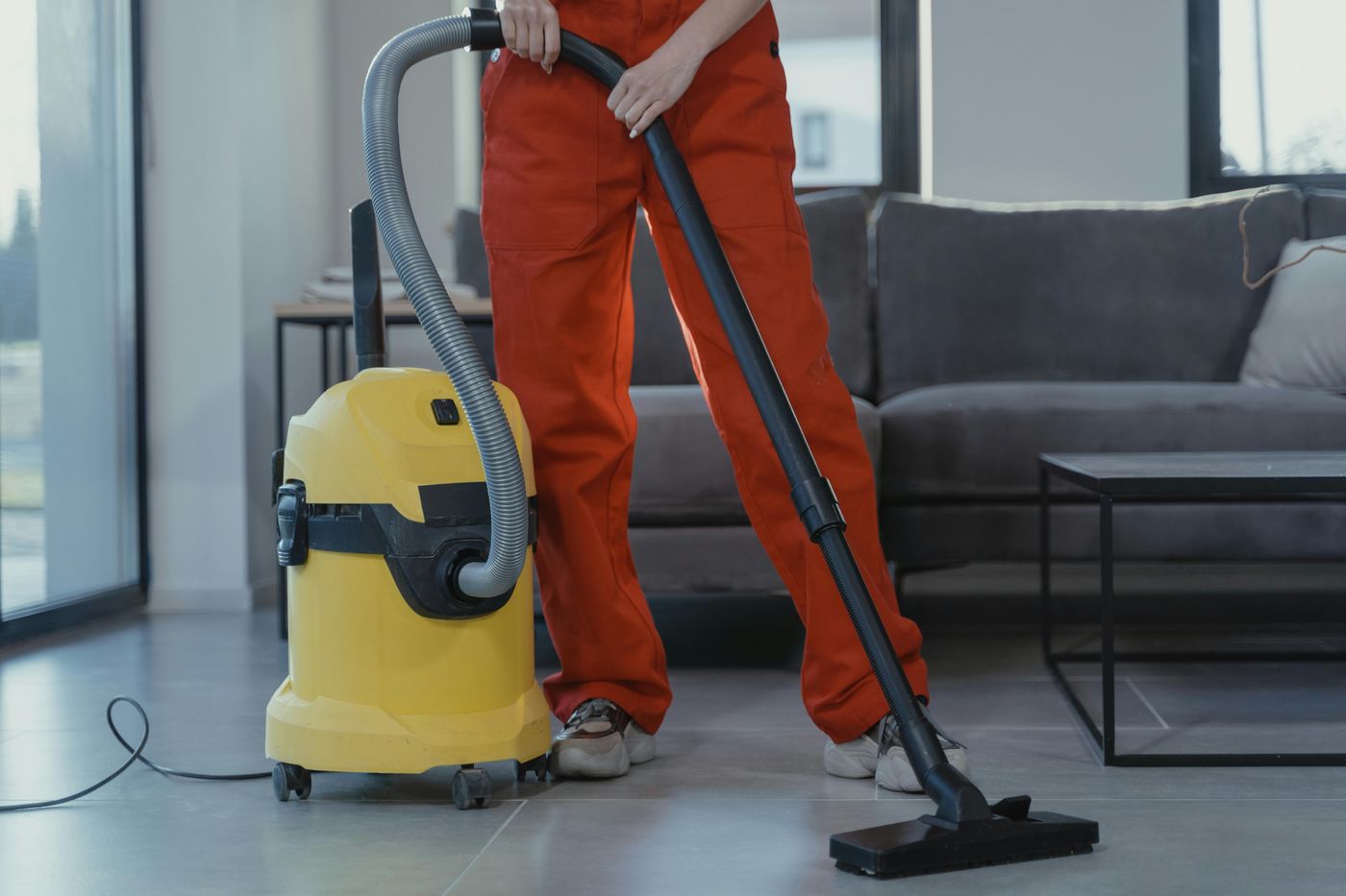 Professional carpet cleaning in a bright living room